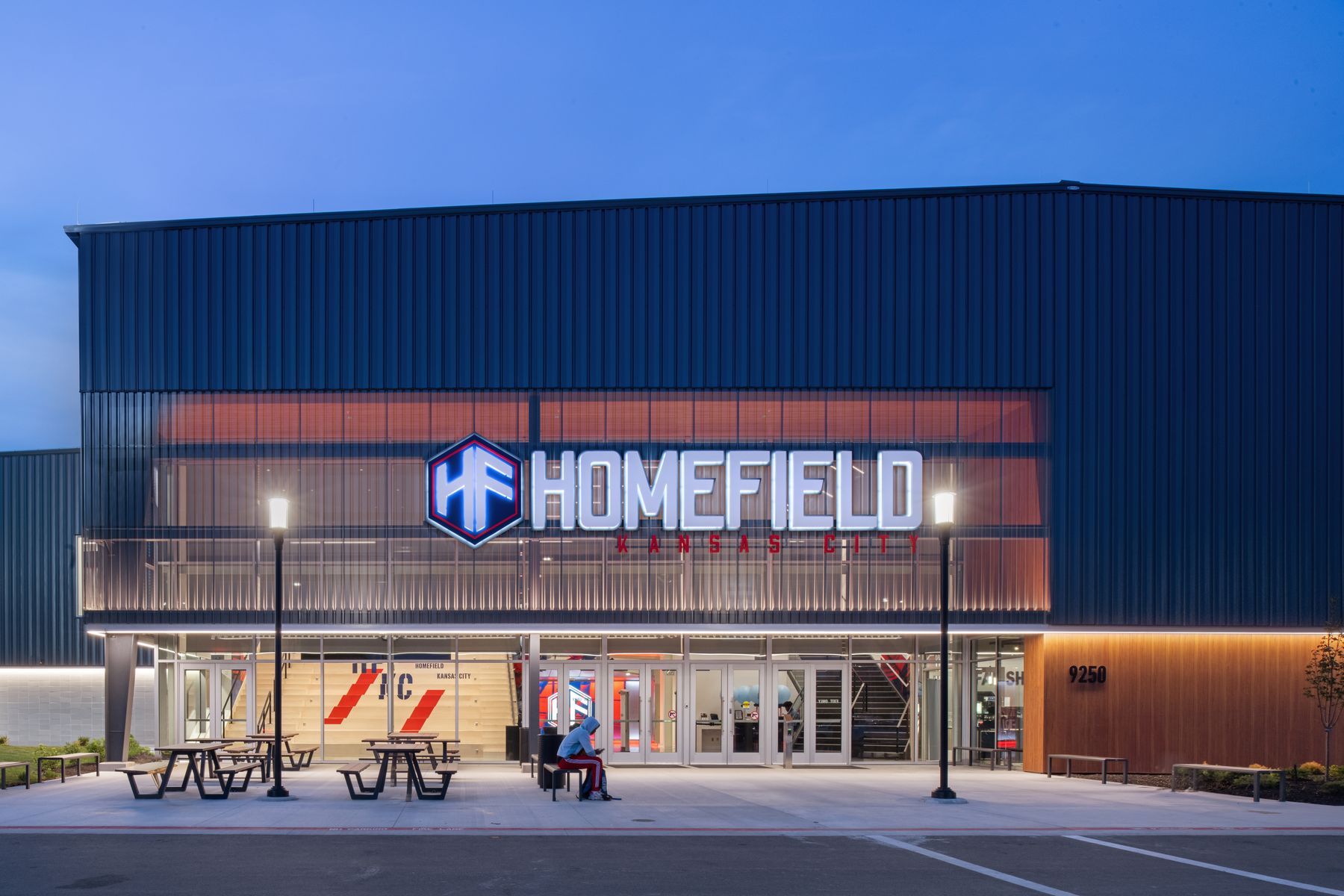 Homefield exterior at night